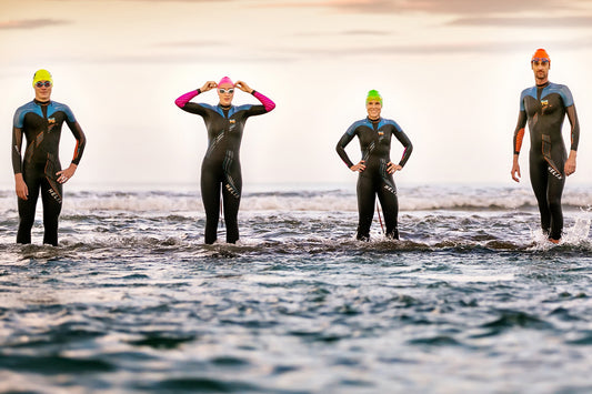 group of swimmers in wetsuits